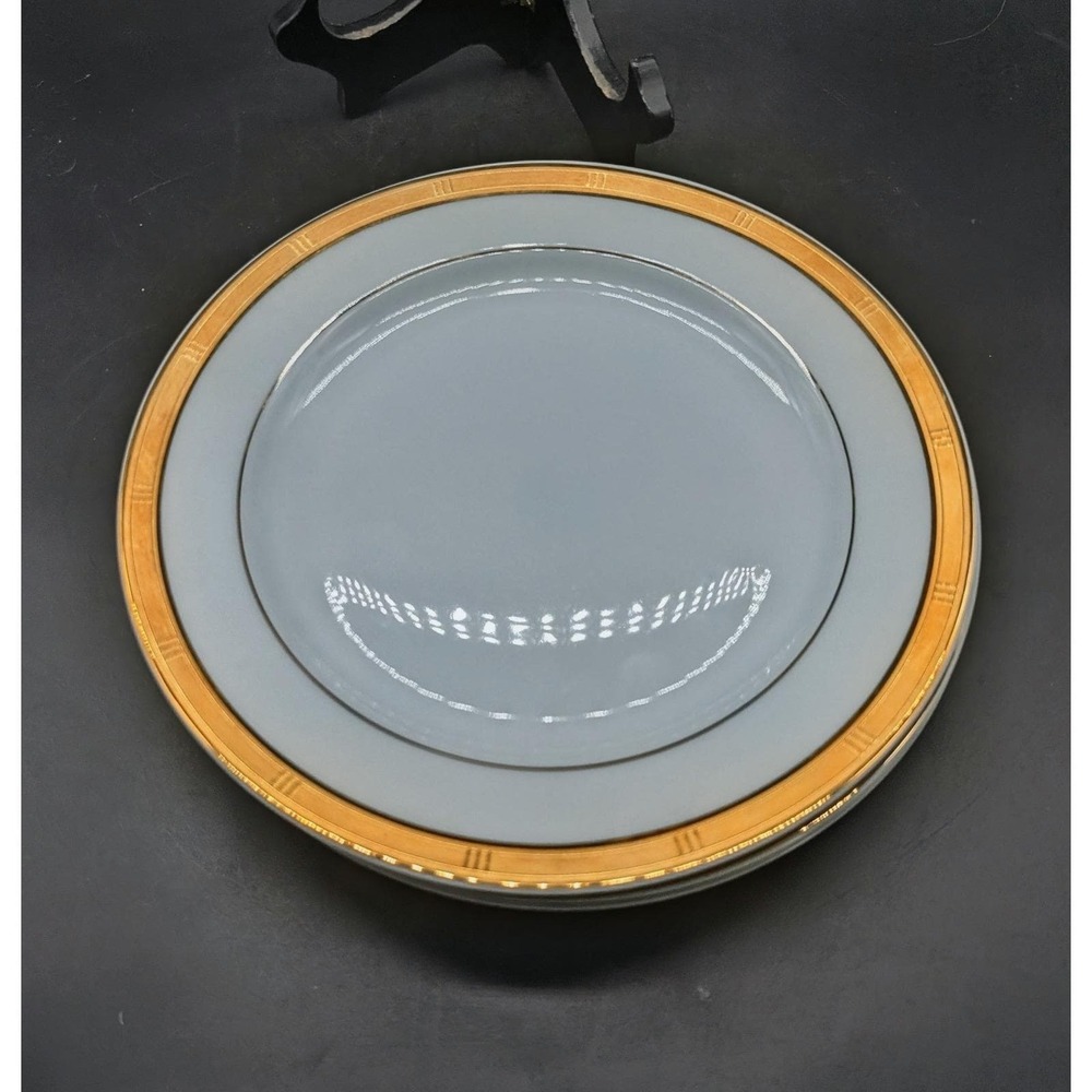 Bernardaud Limoges‎ France Roulette Gold Encrusted Salad Dessert Plates Set/4